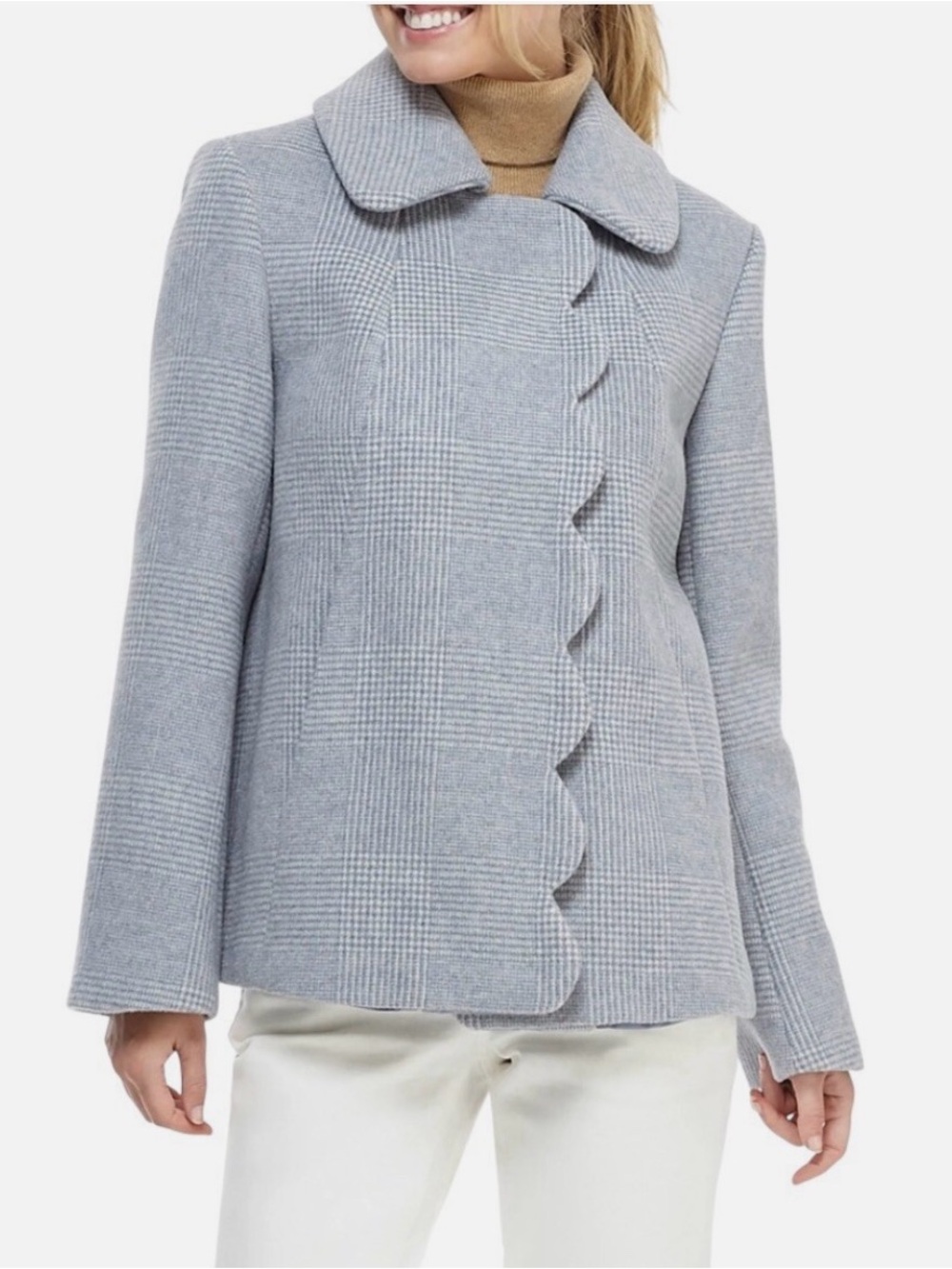 Gal Meets Glam Collection Aubrey Scalloped Houndstooth Check Blue Coat Size M - Picture 2 of 12